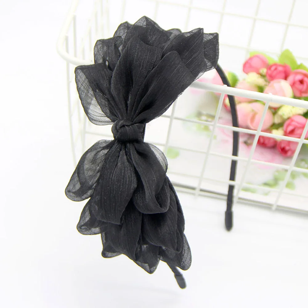 1pc Ribbon Big Bow Floral Shining Hair Band Women Hair Accessories Hair Hoop Black Pink Girls Flower Lace Bow Headband