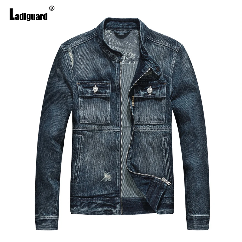 Ladiguard Plus Size 5xl Mens Denim Jackets Casual Jean Outerwear Fashion Moto & Biker Denim Jacket Slim Coats Male Streetwear