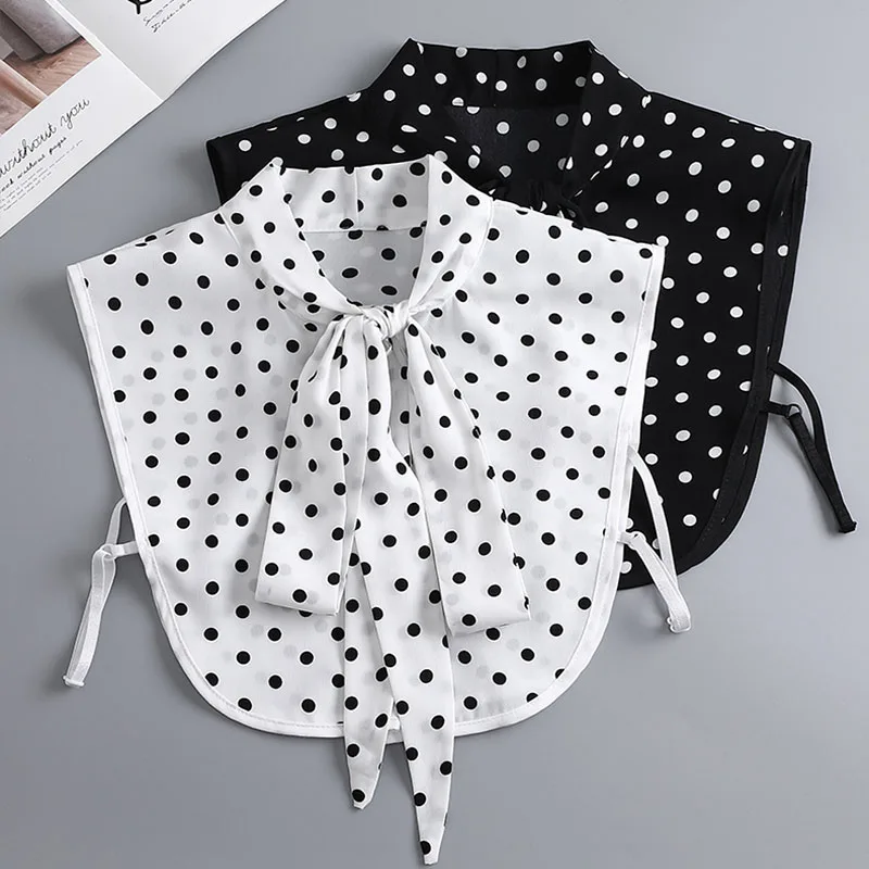 Dot Print Fake Collar Women Detachable Collars Black Vintage Stand Ladies Lapel Tie False Collars Woman Half Shirt Neckwear