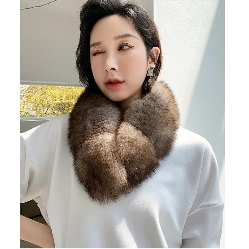 Luxury Real Fox fur Scarf Lady Sable Color Women Winter Warm Fur Collar With Magnet fasten Wraps Rings