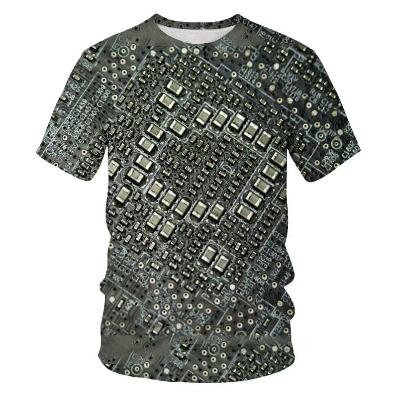 New Fashion Men's T-shirt 3D Print Electronic Chip Personality Oversized Short-Sleeved t-shirt for Men Harajuku Clothes