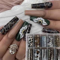 Animal Print Transfer Foil Stickers Fall Cheetah Leopard Designer Transfer Paper Nail Art Decal Sliders 10 rolls/box