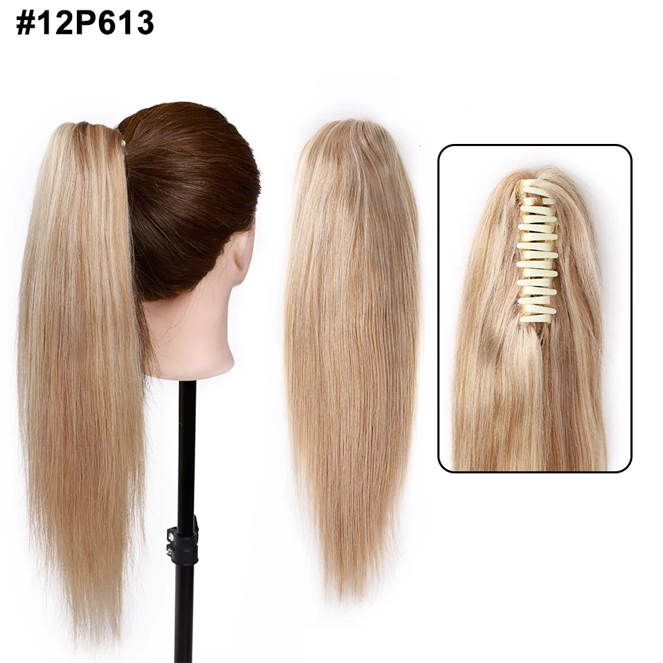 S-noilite Ponytail Human Hair 14-22Inches Claw Clip in Ponytail Human Hair Extension Women Hairpiece Natural Black Blonde Brown image 3