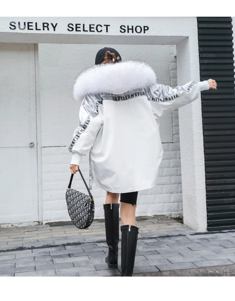 2023 new Korean Parka for women mid-length rabbit fur liner raccoon fur collar sequined fashion hooded fur coat Female winter