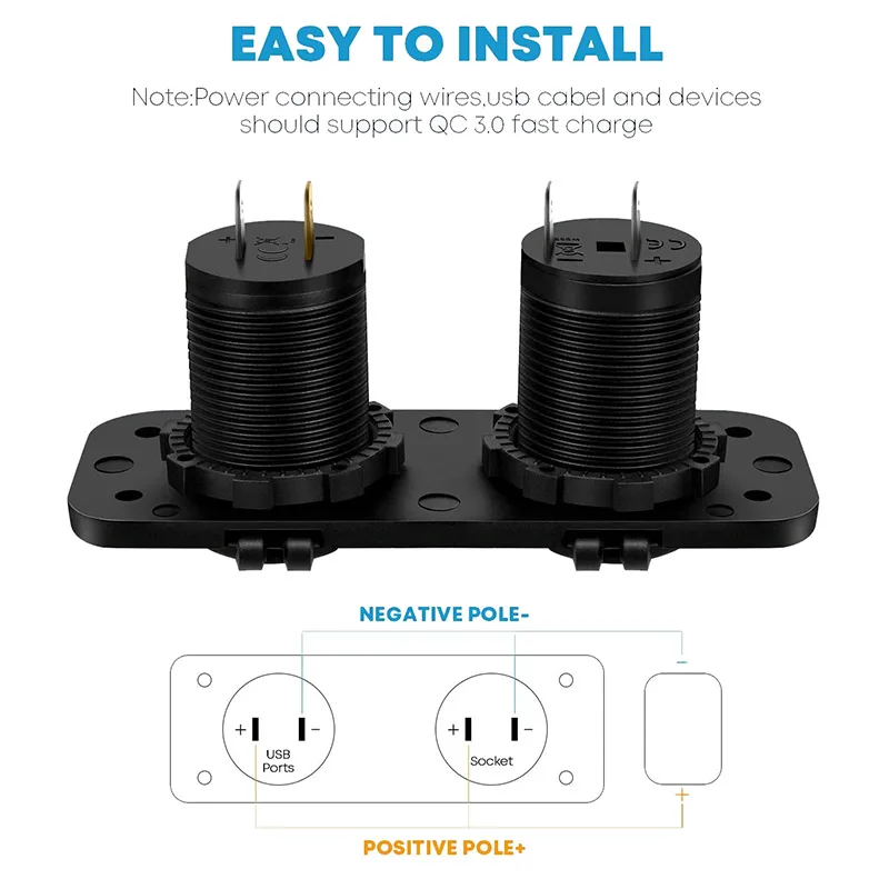 Cigarette Lighter Socket Splitter 12V Dual USB Charger Power Adapter Outlet for Car Boat Marine Motorcycle Scooter RV DIY Kit