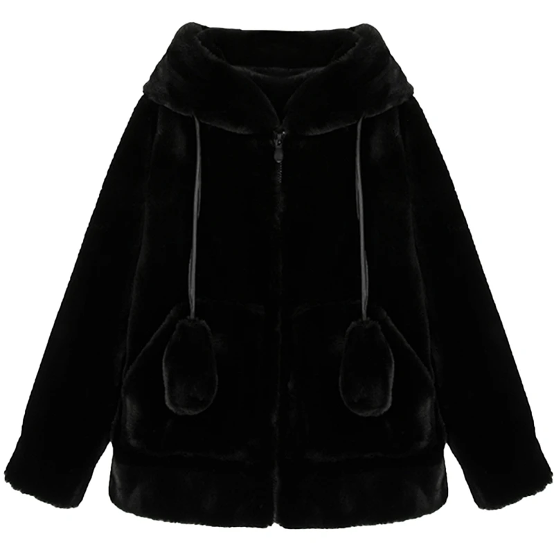 Nerazzurri Spring Fluffy Jacket with Rabbit Ears Raglan Sleeve Zipper Oversize Light Soft Harajuku Kawaii Faux Fur Hoodie 2021