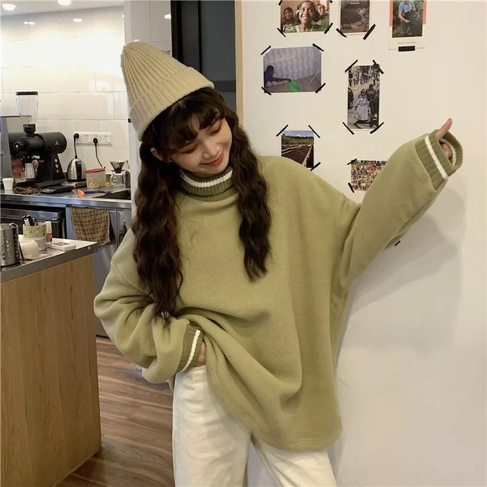 Turtleneck Sweaters Women Chic Patchwork Harajuku Soft Thicker Winter Fall Daily Ladies Knitwear Korean Trendy Simple Teens New