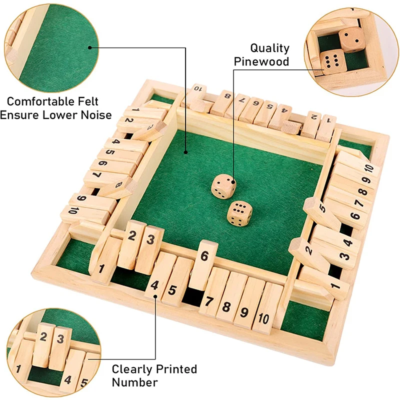 Tradicional quatro lados de madeira 10 números dados jogos conjunto 4 jogadores pai-filho jogo de tabuleiro de quatro lados clássico para crianças