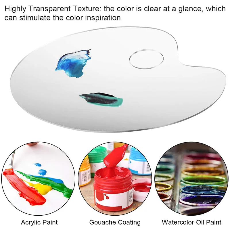 2pcs Transparent Acrylic Paint Palette Clear Oval Artist Palette Art Craft Mixing Trays Non-Stick for DIY Art Painting Plate