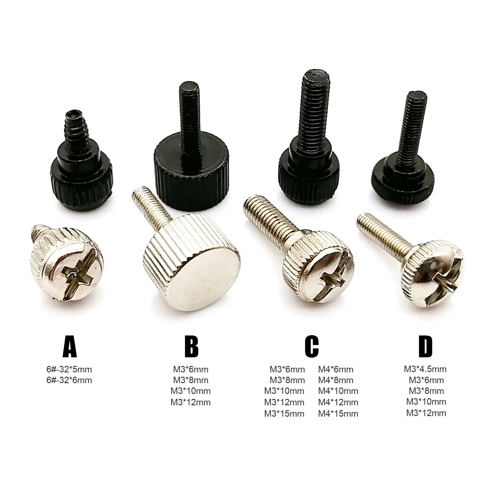 5pcs 6#-32 M3 M4 Carbon Steel Slotted Phillips Head Hand Tighten Bolt Thumbscrew Thumb Screw L=4-15mm for PC Computer Case Cover