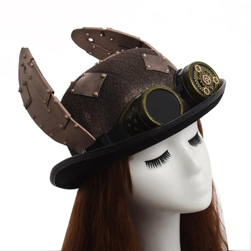 Steampunk Hat Retro Cute Rabbit Bunny Ears Goggle Billycock Groom Punk Bowler Fedora Women Top Hats