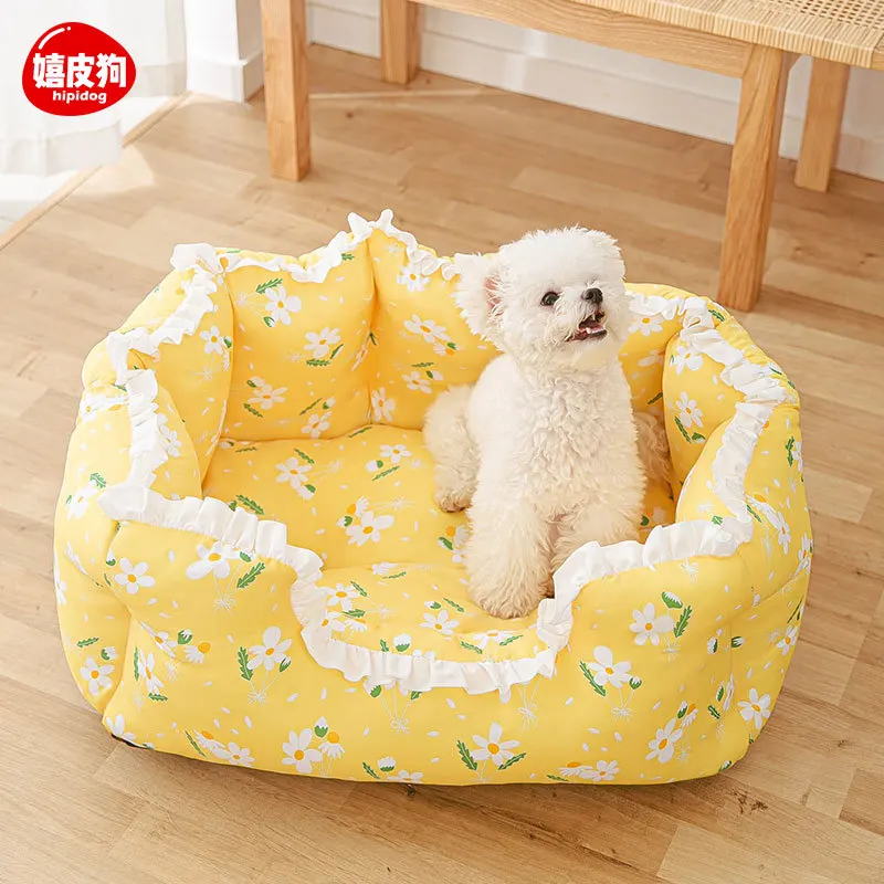 Summer floral kennel cooler small and medium-sized dog puppy dog bed cat bed four seasons general cat bed dog house pet supplies