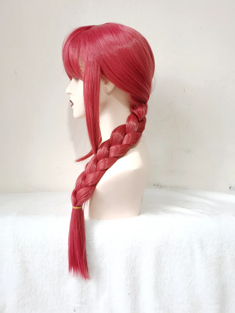 Makima Chainsaw Man Anime Cosplay Perruque, Cheveux Longs Tressés Rouges, Perruques de ixd'Halloween, Bonnet, Degré de Chaleur, 70cm