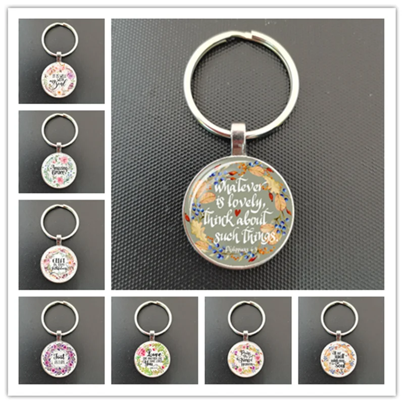 Bless The Lord Oh My Soul Bible Verse Keychain Fashion Accessories Pendant Quote Jewelry Glass Cabochon Car Keychain Keyring