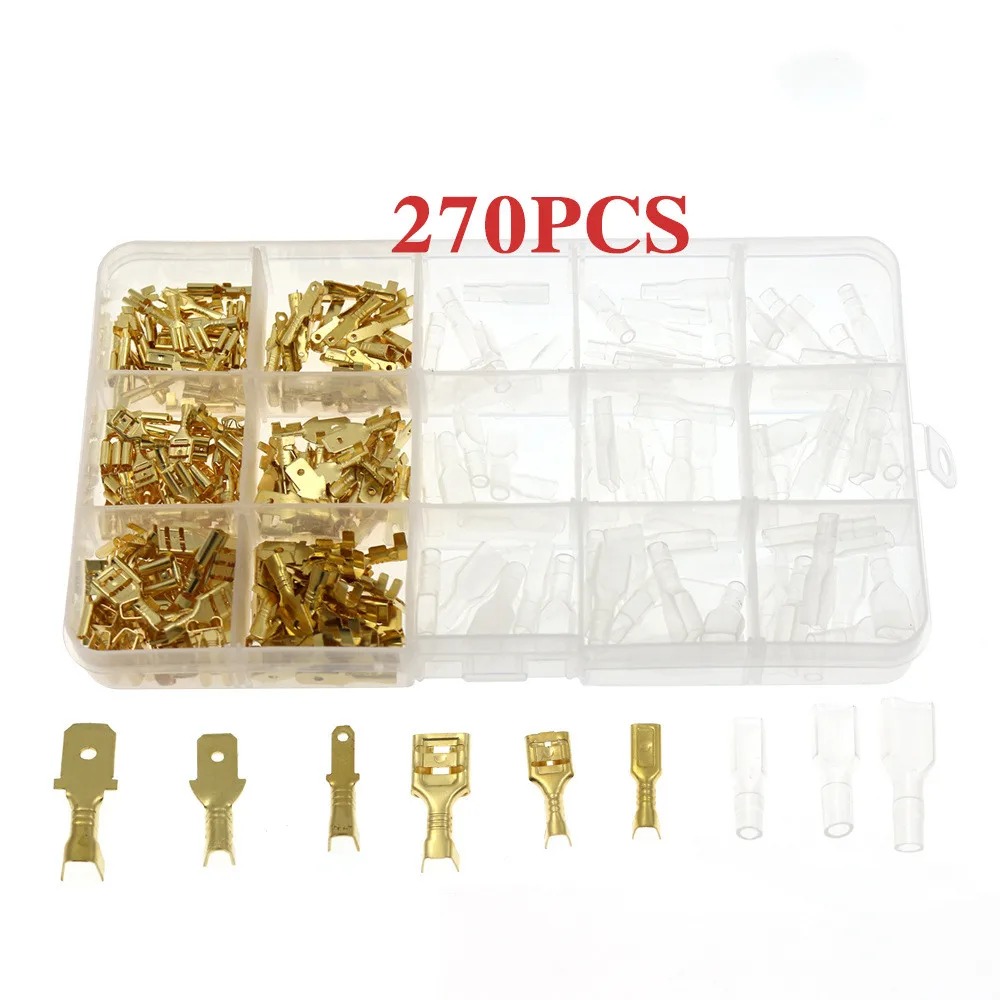 270/135/120pcs 2.8/4.8/6.3mm Crimp Terminal Connector Assortment Kit Crimp Terminals Insulated Seal Electrical Wire Connectors