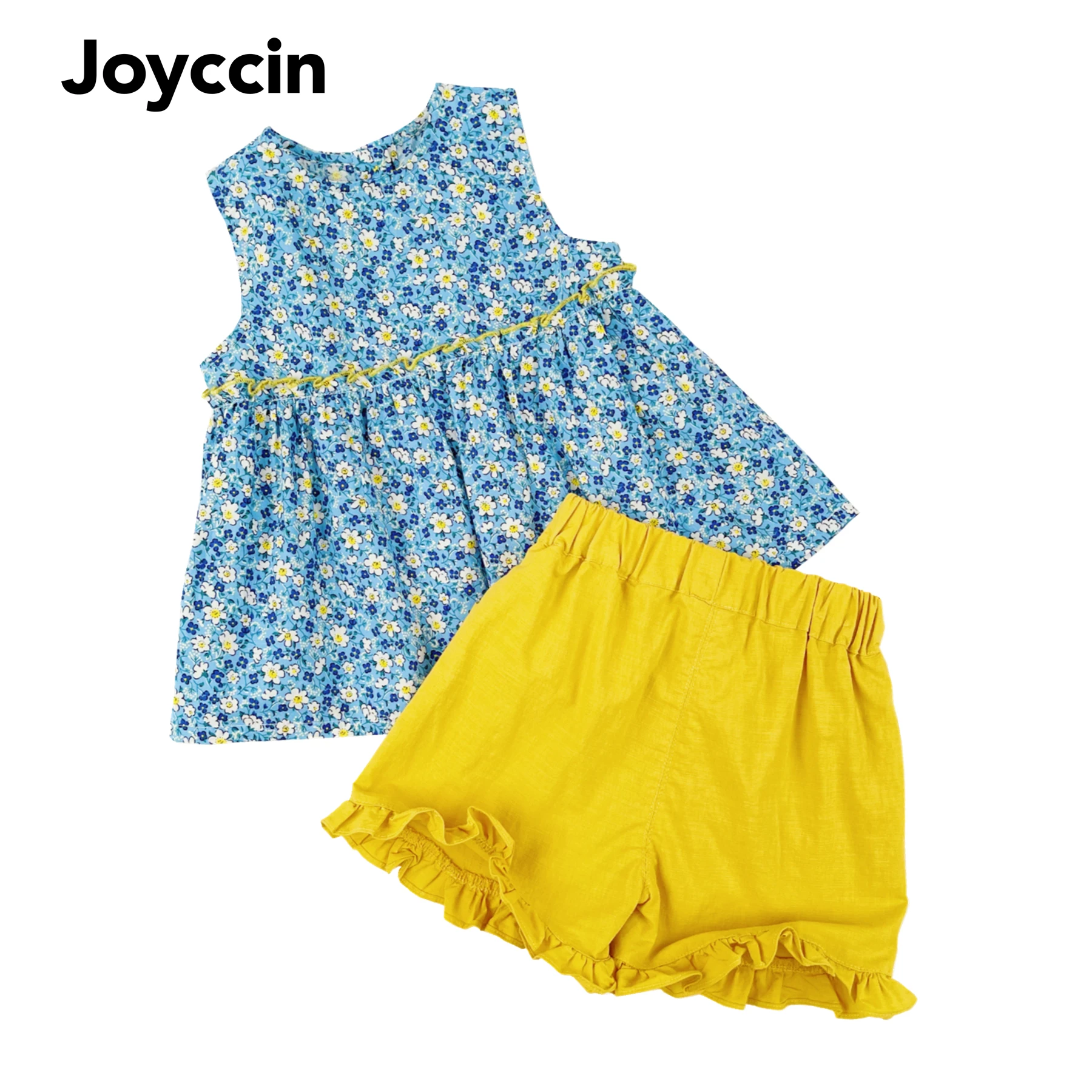 Joyccin Girls Floral Print Sleeveless Mini Dress & Elastic Waist Ruffle Hem Shorts Suits Summer New Arrival Children's Sets