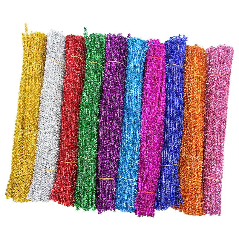 Glitter Chenille Hastes para Limpadores de Tubulação, DIY Projetos Artesanais, Fuzzy Sticks Artesanato, Artesanato Multicolor, 100Pcs