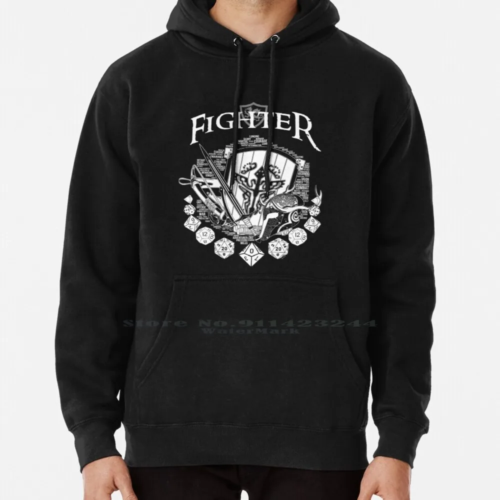 Rpg Class Series : Fighter-White Version Hoodie Sweater 6xl Cotton Fighter Class Nerd Geek Board Game Die Dice Jrpg White