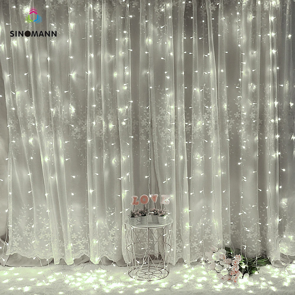 Imagem -04 - Led Casa ao ar Livre Férias Natal Decorativo Casamento Natal Corda de Fadas Cortina Guirlandas Tira Luzes Festa 6m x 3m 600