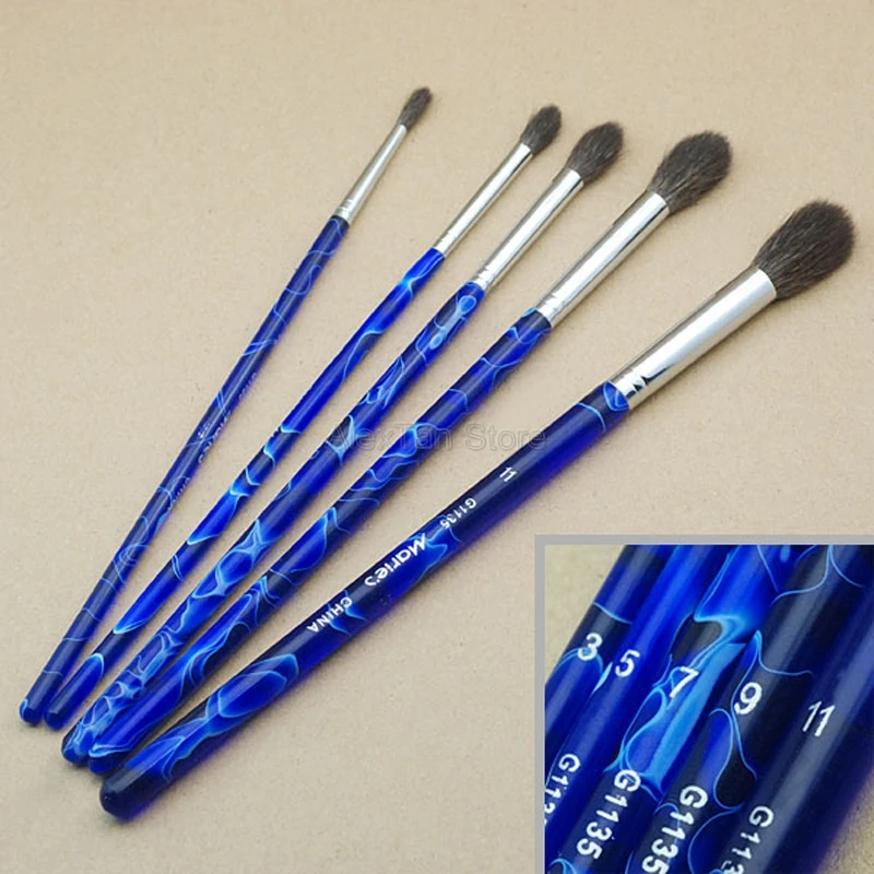 5 pcs Great Artist Paint Brush High Quality Nylon Hair Blue Handle Watercolor Acrylic Oil Brush Painting Art Set