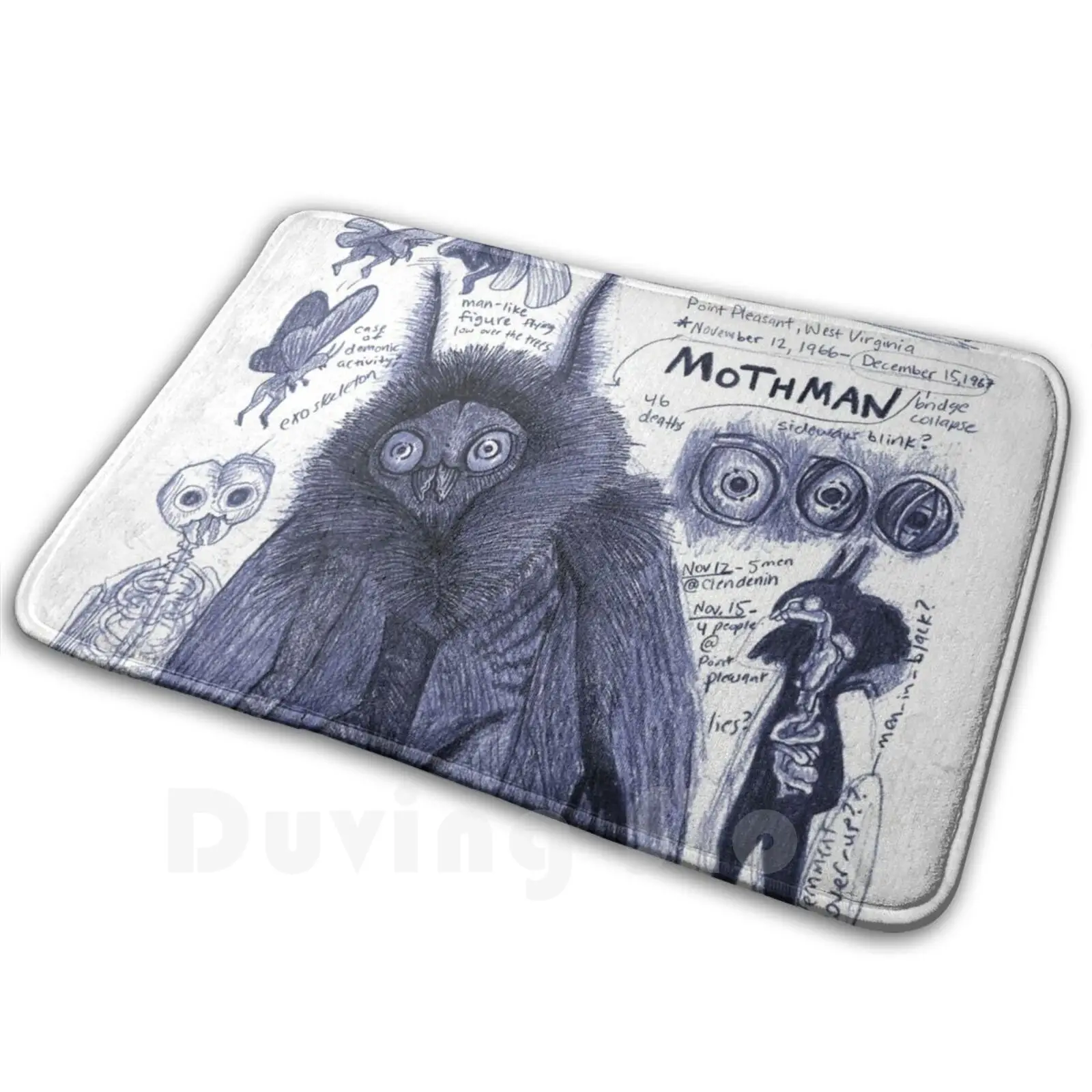 Mothman Anatomy Artwork By Egertronpuck Mat Rug Carpet Anti-Slip Floor Mats Bedroom Mothman Anatomy Study Sketch Cryptid