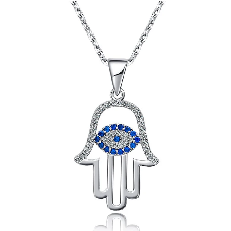 Evil Eye Hamsa Hand Necklace 14k Gold / Rose Gold Plated /Sterling Silver Third Eye White Blue Cz Womens Pendant Dainty Necklace