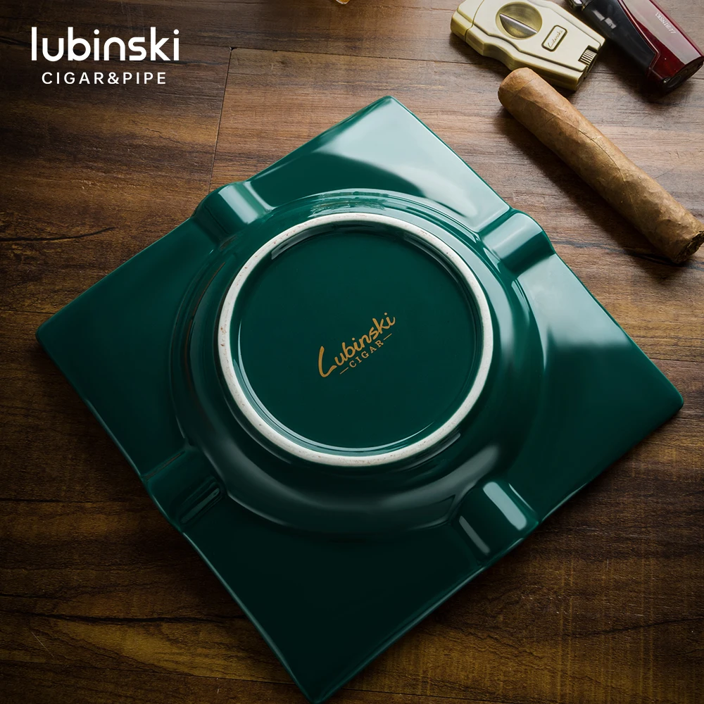 LUBINSKI Luxury Ceramic Outdoor Use Carving Cigar Ashtray 4 Rest Cigars Holder  With Gift Box