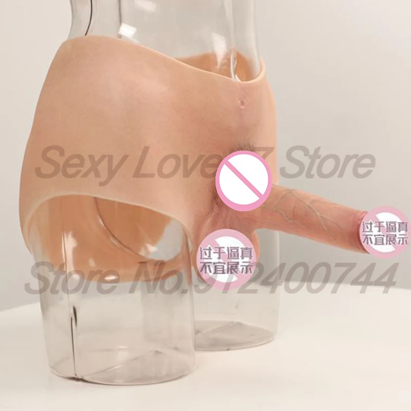 Wearable Penis Pubic Hair Pants Soft Silicone Realistic Solid Hollow Elastic Strapon Dildo Underwear Sex Toys For Women  Lesbian