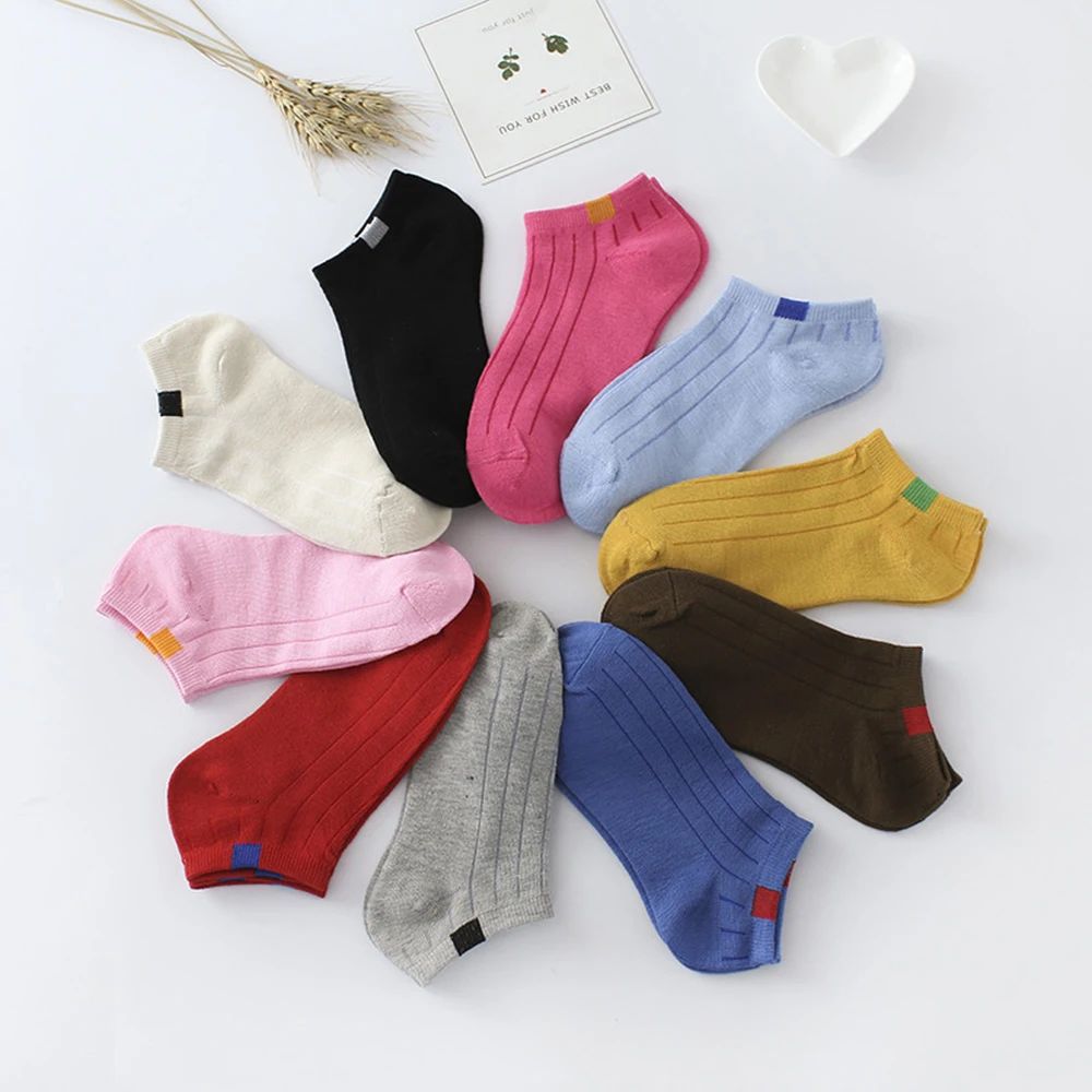 Bộ 10 = 5 Đôi Tất Nữ Cổ Ngắn Bộ Nữ Thời Trang Bé Gái Cổ Chân Thuyền Tất Vô Hình Sock Dép Calcetines Cho người Phụ Nữ Mới