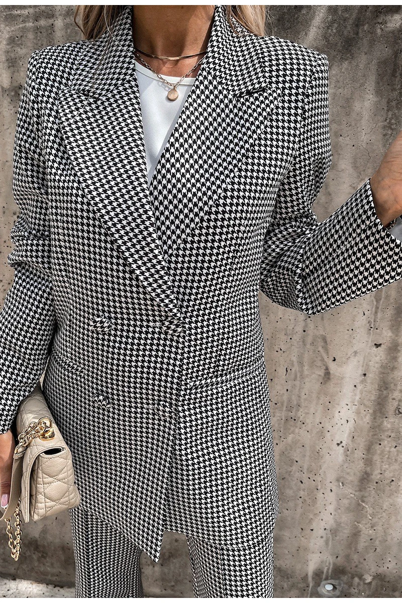 Classic Plaid Women Suits Pocket Custom Made Check Blazer 2 Pieces Set (Jacket+Pants) Fashion Streetwear Daily Coat