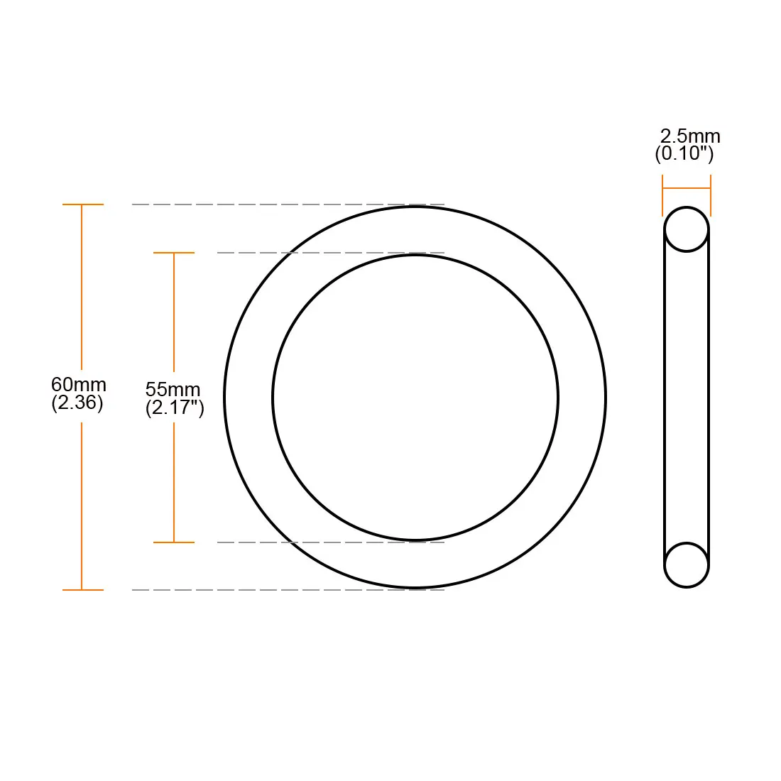 Uxcell 10 x Schwarz Nitril Gummi O Ring Ösen Dichtung 55mm x 60mm x 2,5mm