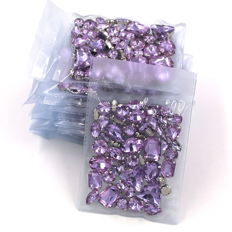 Clothing accessories Wholesale 5 bags mixed shape sew on glass crystal violet rhinestones diy wedding decoration