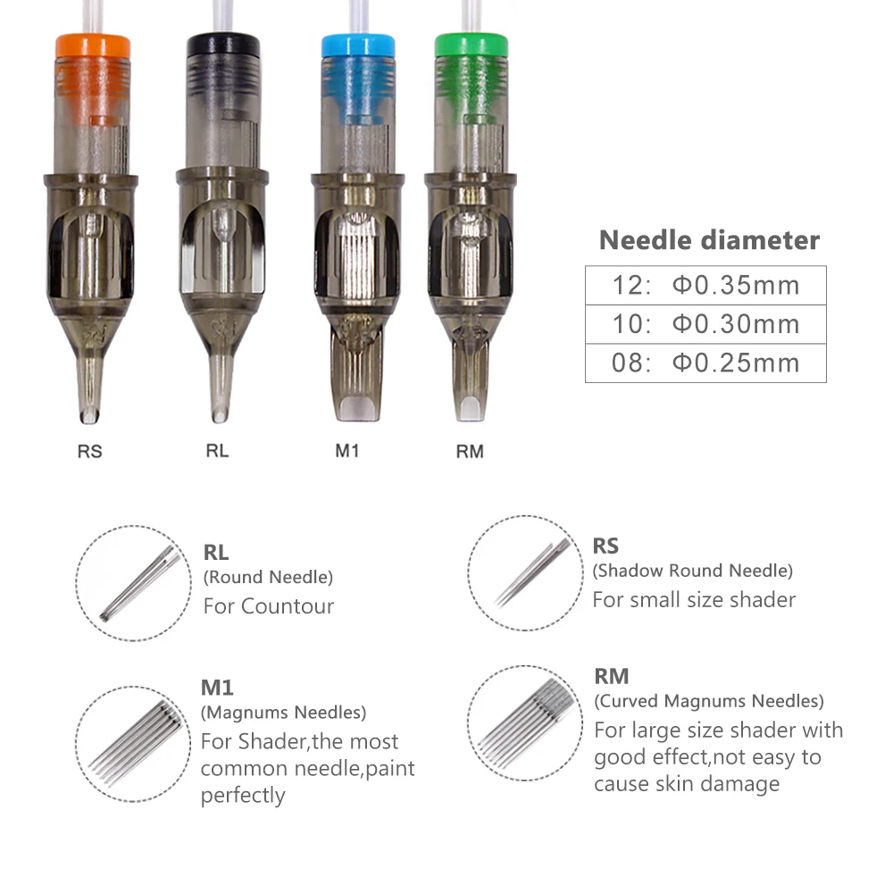 RL Tattoo Needles Cartridges Disposable Tattoo Cartridge Needles for Tattoo Pen Machine 1/3/5/7/9/11/13/15RL for Tattoo Pen