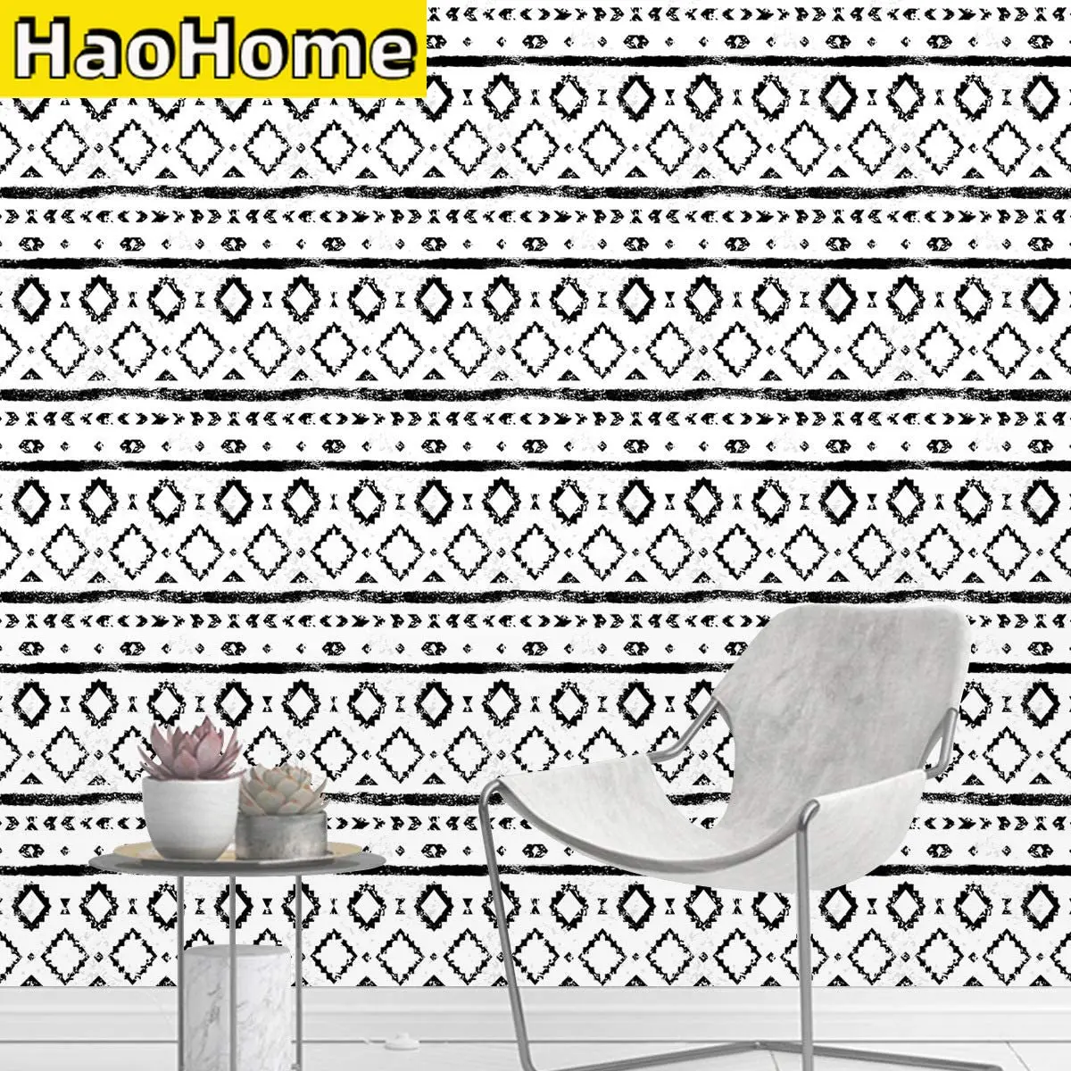 

Современные Геометрические обои HaoHome, самоклеящиеся обои черного и белого цветов для спальни