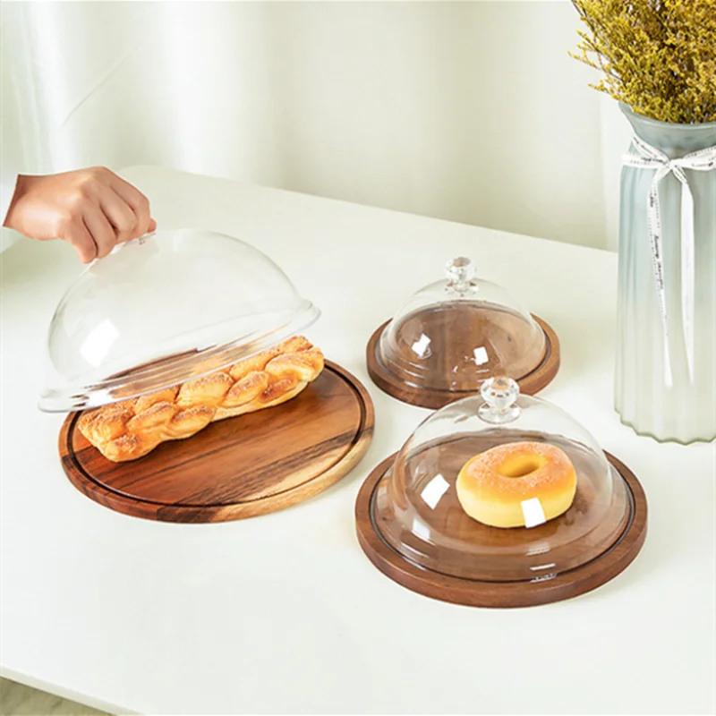 

Acrylic Cake Display Plate Bread Tasting Wooden Plate With Lid Creative Dessert Table Tray Set Tableware