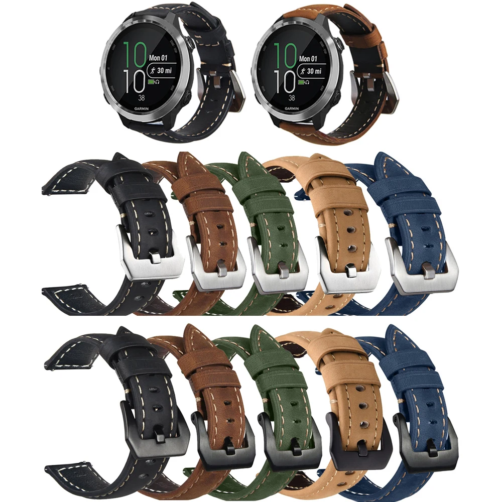 20mm Genuine Leather Watch Band Strap for Garmin Forerunner 245 245M 645 645M Smart Watch Wrist band for Venu SQ straps