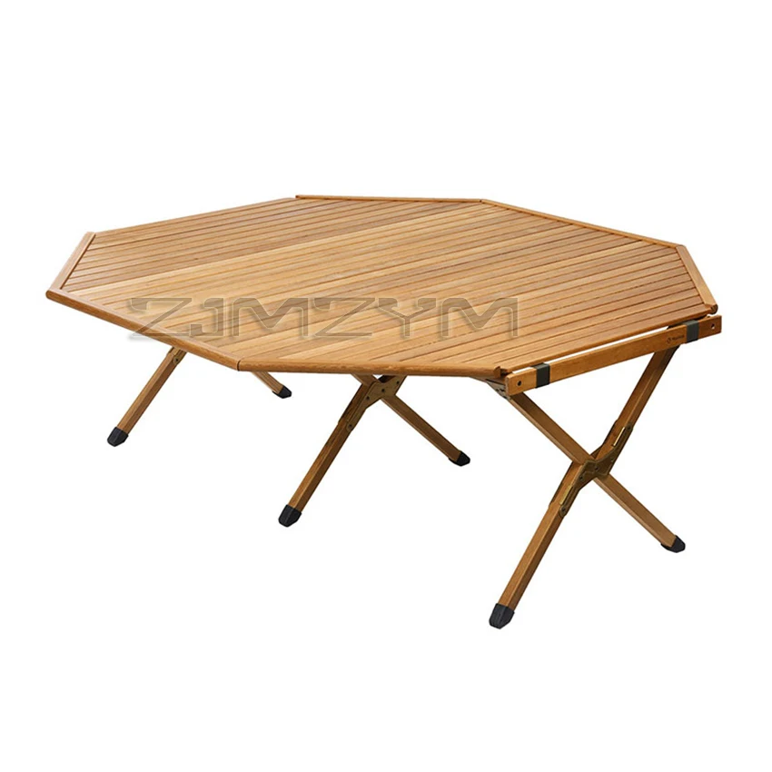 Outdoor octagonal picnic table self driving camping picnic folding solid wood table black walnut table