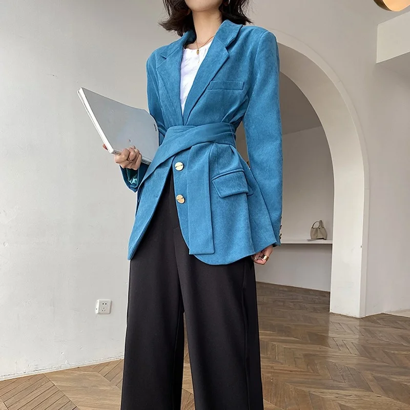 

Street High Suits Jackets Womens Korean Style 2022 Spring Autumn New Single Breasted Long Sleeve Straight Elegant Solid Coat