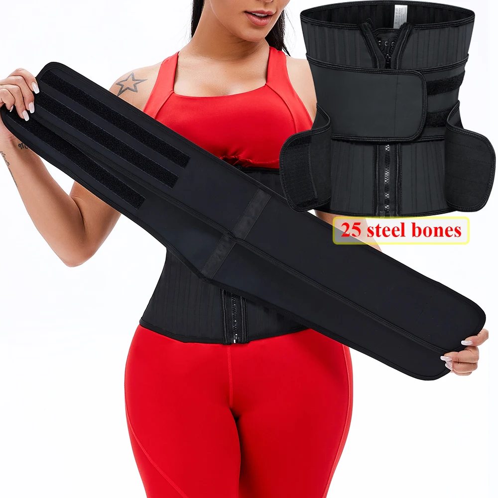 Long Torso Latex Waist Trainer Body Shaper Shapewear Women Detachable Double Belt Slimming Belly Sheath Reductive Girdle Zipper