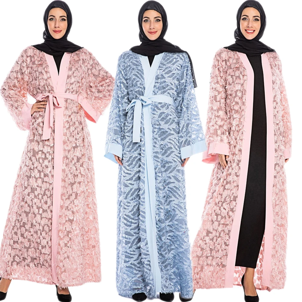 

Women Open Kimono Muslim Arabic Abaya Feather Islamic Ramadan Maxi Robe Gown Middle East Dubai Kaftan Cardigan Turkish Fashion