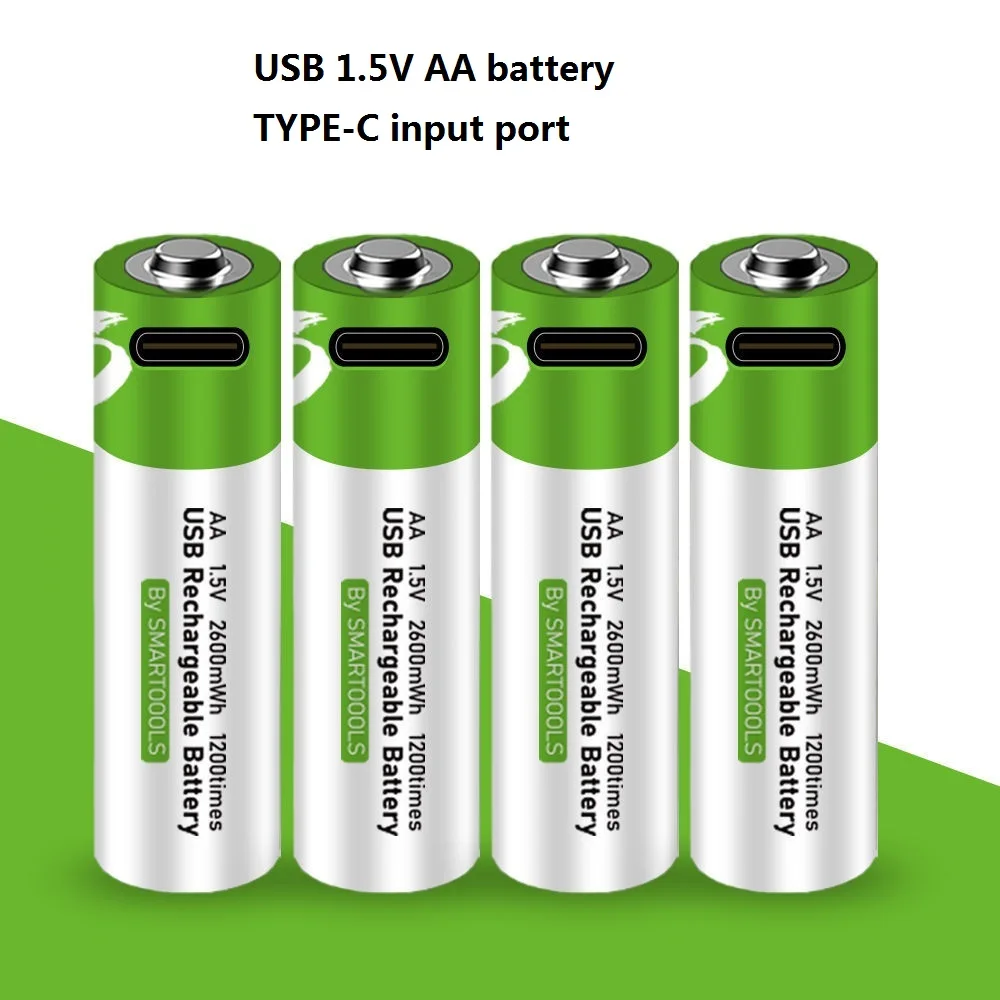 4PCS 2600mwh 1.5V AA Rechargeable Battery USB Rechargeable Lithium Polymer Battery Quick Charging by Micro USB Cable