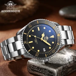 Addiesdive 2101 relógio automático masculino nh35 relógio de pulso de aço inoxidável mostrador preto fosco super luminoso 200m relógios de mergulho