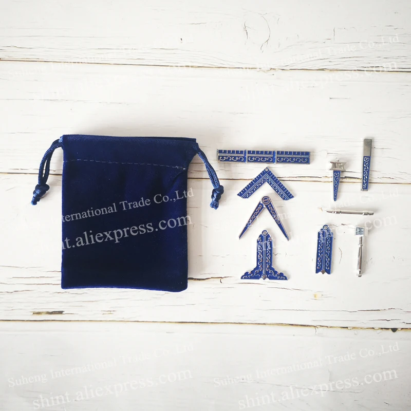 Masonic Miniature Working Tools one Set with black or blue Velvet bag Mason Freemason Gift 9 pieces commemorative for present