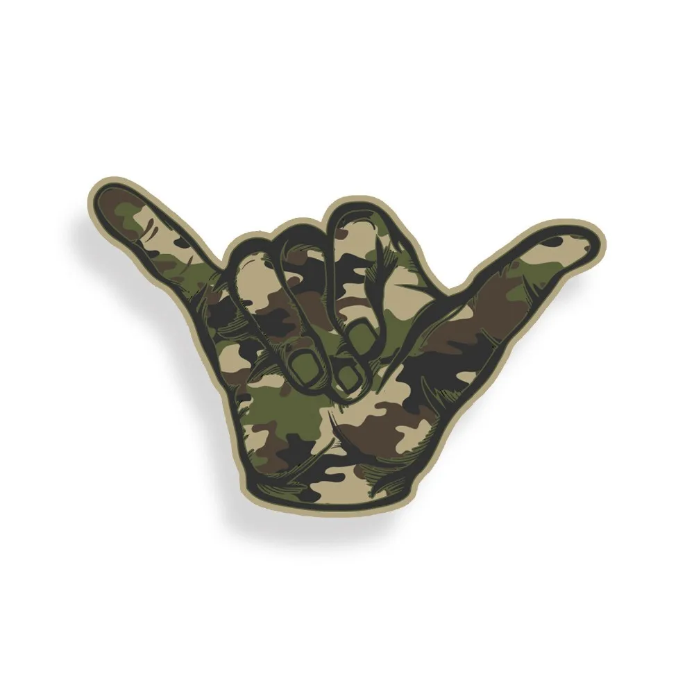 Camo Shaka Hang Loose Sticker Old School Army Cup Cooler Car Window Bumper Decal