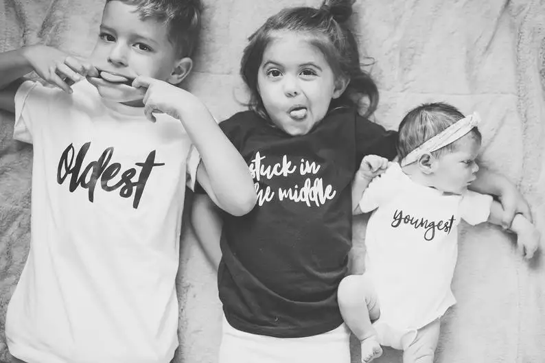 Sibling Shirts Set of 3 Big Middle Little Oldest Middle Youngest 3rd Baby Youngest Baby New Addition New To The Crew Tops Tee