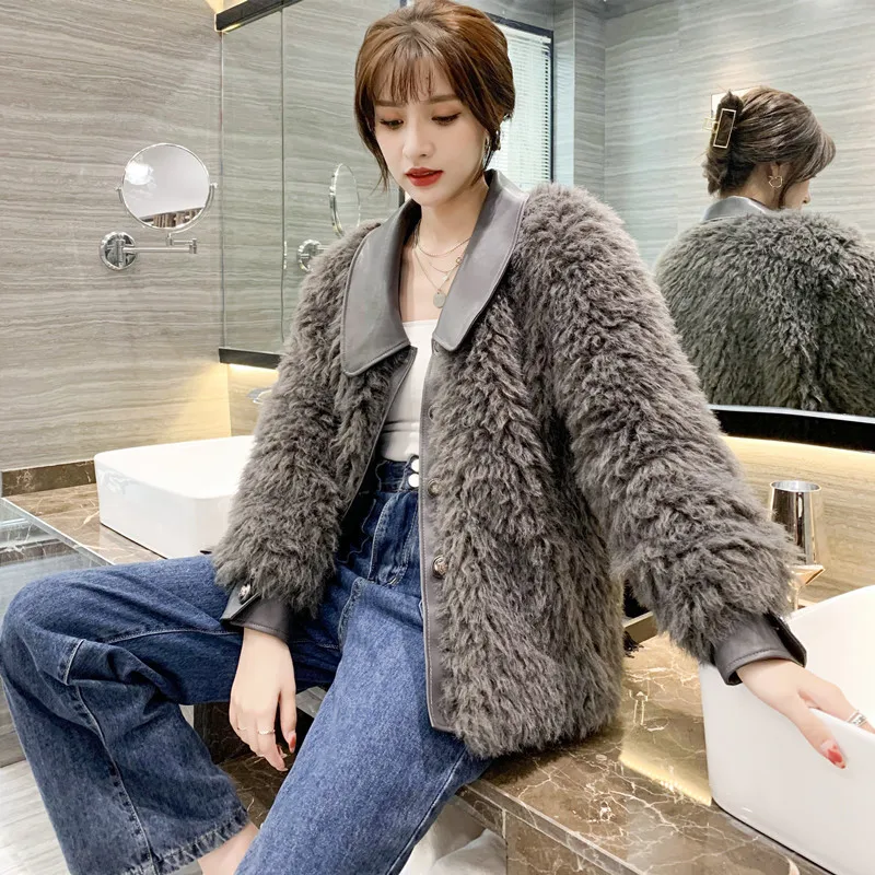 New Autumn Winter Fashion Faux Lambswool Fur Coat Motorcycle Jacket Thick Warm Clothes Women Young Lady Short Furry Top Fashion