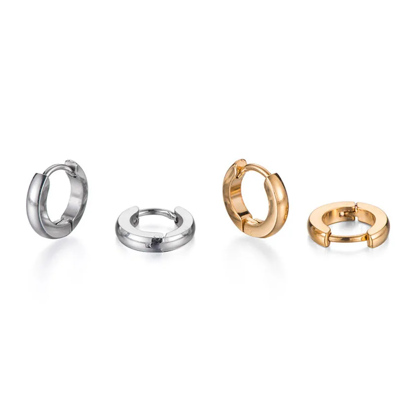 Minimalist Fat Thick Huggie Stainless Steel High Polish Gold Color Hoop Earrings Women Men Small Round Circle Piercing Ear Rings