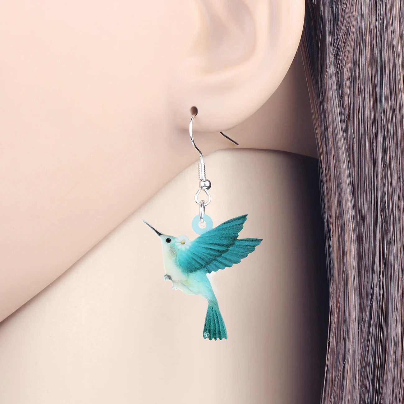 Bonsny Acrylic Blue Hummingbird Earrings Lovely Bird Animal Dangle Drop Jewellery For Women Girls Kids Fashion Gift Accessories