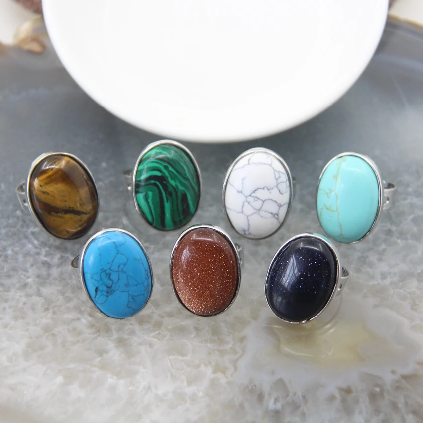 Oval Natural Quartz Amethyst Crystal Adjustable Rings,Cabochon Healing Energy Gems Rings Jewelry Gift,Women\'s Party Finger Rings