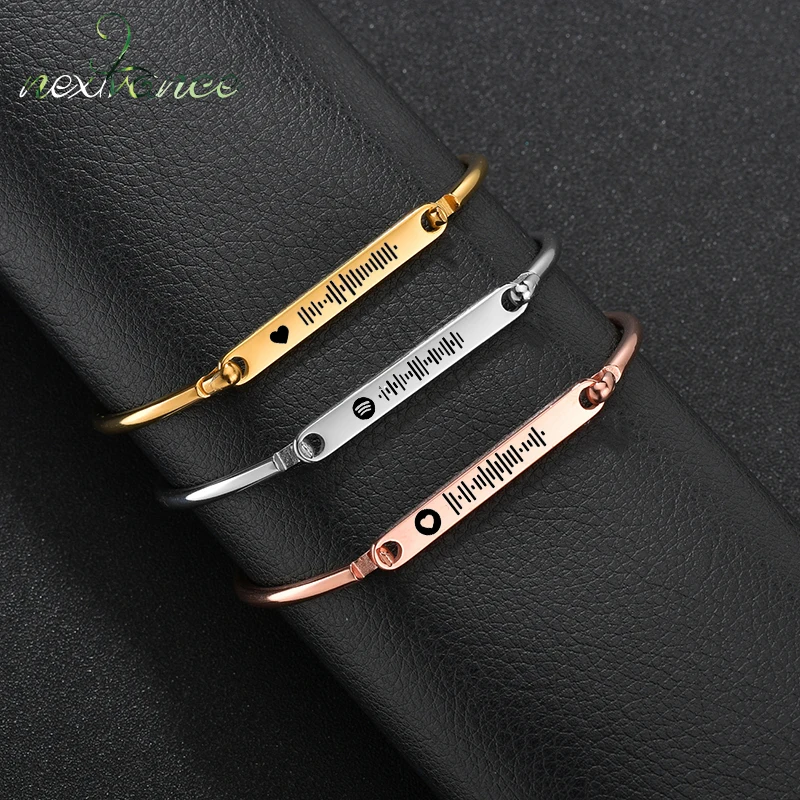 Nextvance Music Code Bangle Personalized Stainless Steel Bracelets Gold Color Custom engraving Favorite Song Code Cuff Jewelry